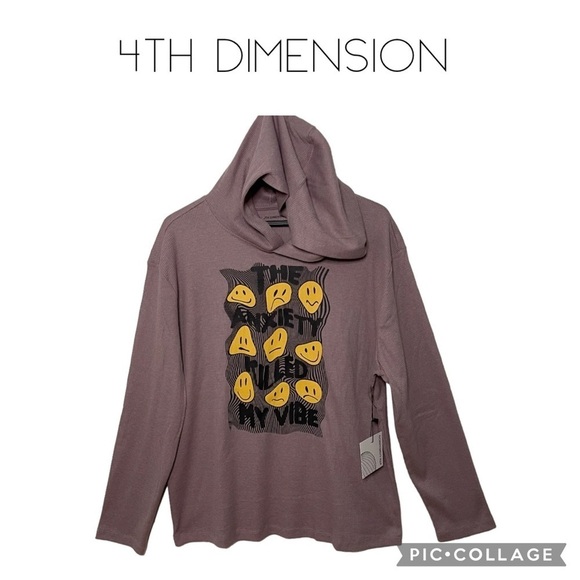 4th Dimension men emoji melting happy face sweatshirt hoddie L NWT - Picture 2 of 11